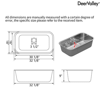 DeerValley DV-1K0358/359 32" Undermount Double Bowl Sink, 18 Gauge Stainless Steel & Basket Strainer