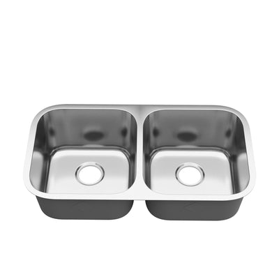 DeerValley DV-1K0358/359 32" Undermount Double Bowl Sink, 18 Gauge Stainless Steel & Basket Strainer