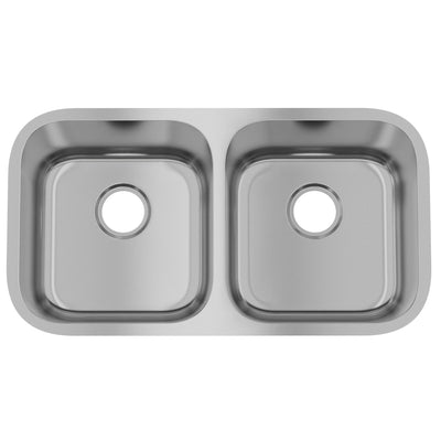 DeerValley DV-1K0358/359 32" Undermount Double Bowl Sink, 18 Gauge Stainless Steel & Basket Strainer