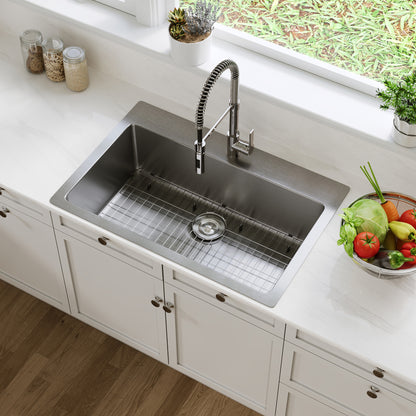 DeerValley DV-1K0468 Drop-In Sink 33 Inch Single Bowl Stainless Steel with Grid and Fast Drain
