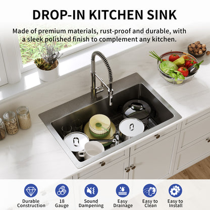 DeerValley DV-1K0468 Drop-In Sink 33 Inch Single Bowl Stainless Steel with Grid and Fast Drain