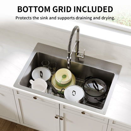 DeerValley DV-1K0468 Drop-In Sink 33 Inch Single Bowl Stainless Steel with Grid and Fast Drain