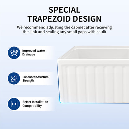 DeerValley DV-1K0486 33 in. Farmhouse 50/50 Double Bowl White Fireclay Workstation Kitchen Sink with Accessories