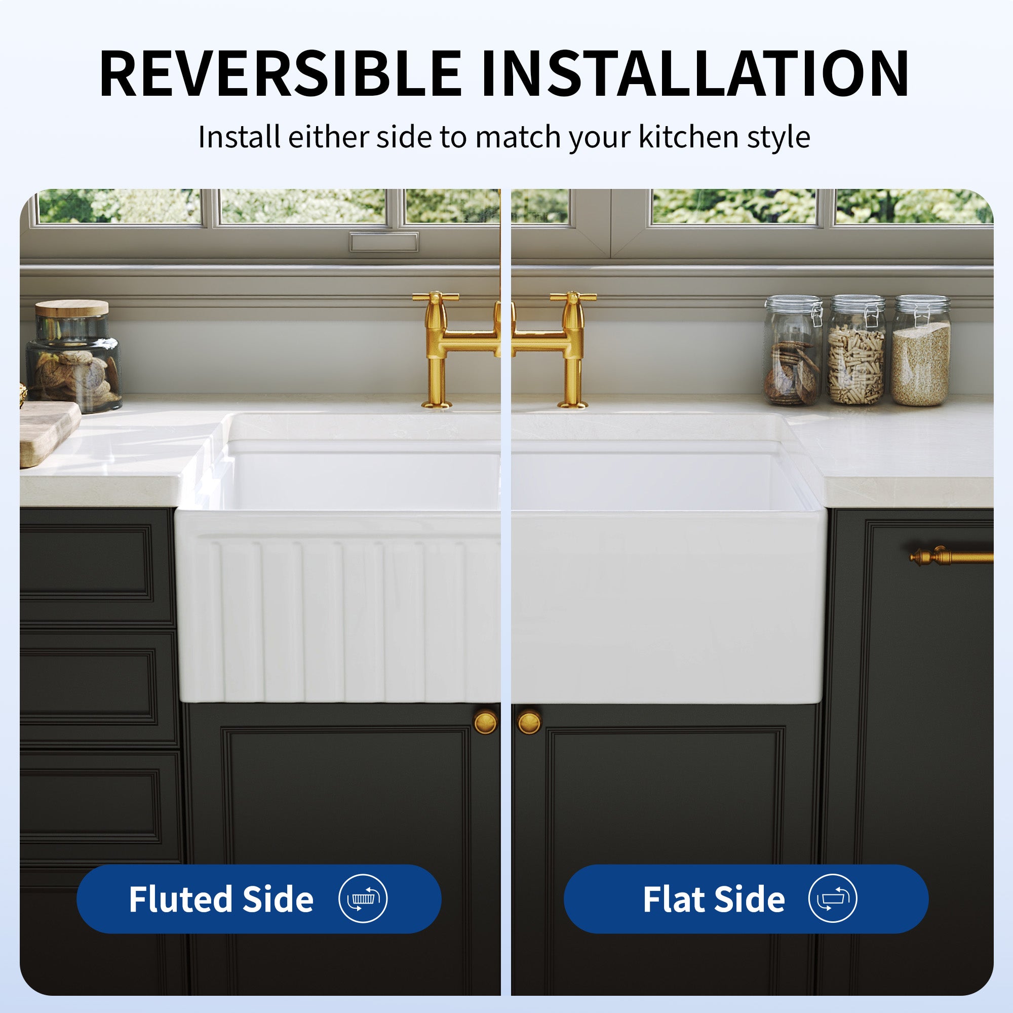 DeerValley DV-1K0486 33 in. Farmhouse 50/50 Double Bowl White Fireclay Workstation Kitchen Sink with Accessories