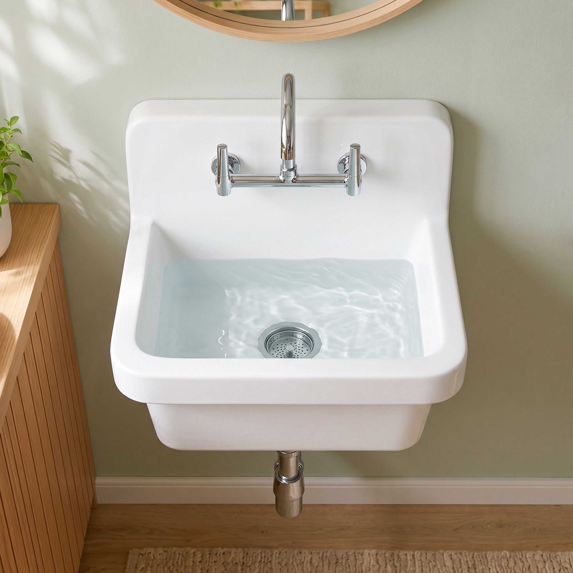 DeerValley DV-1K0487 Fireclay Utility Sink, Deep Basin & Wall-Mount Kit