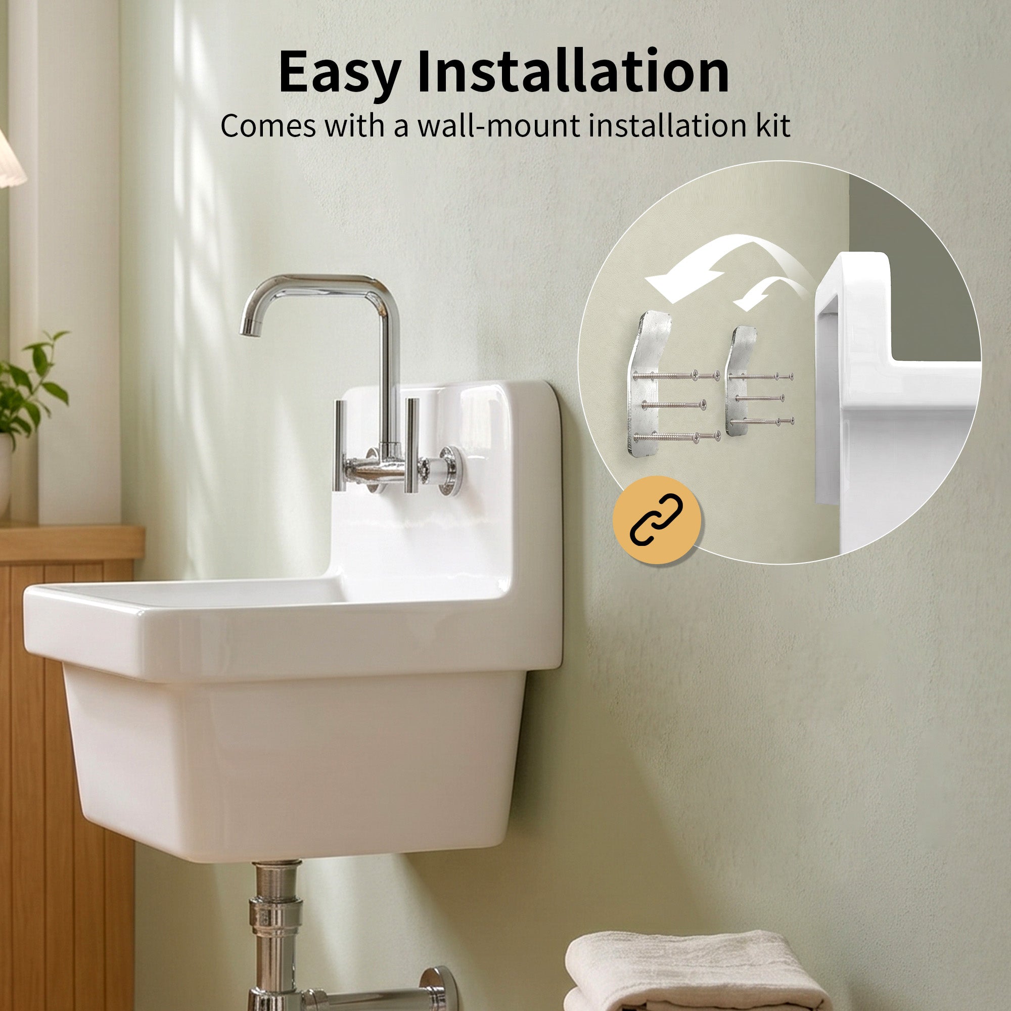 DeerValley DV-1K0487 Fireclay Utility Sink, Deep Basin & Wall-Mount Kit