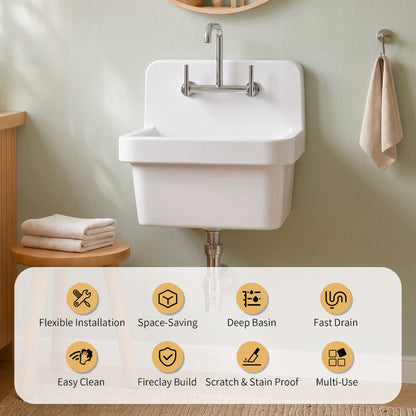 DeerValley DV-1K0487 Fireclay Utility Sink, Deep Basin & Wall-Mount Kit