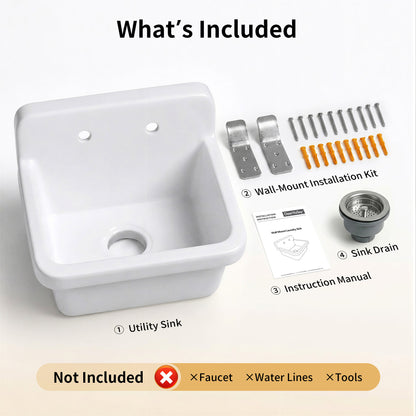 DeerValley DV-1K0487 Fireclay Utility Sink, Deep Basin & Wall-Mount Kit