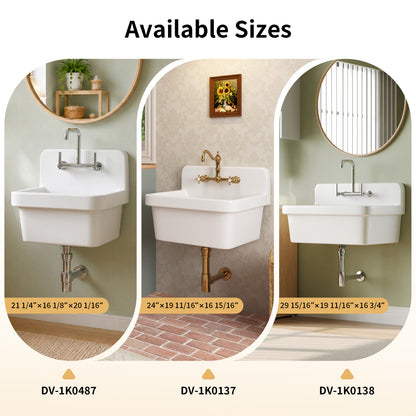 DeerValley DV-1K0487 Fireclay Utility Sink, Deep Basin & Wall-Mount Kit