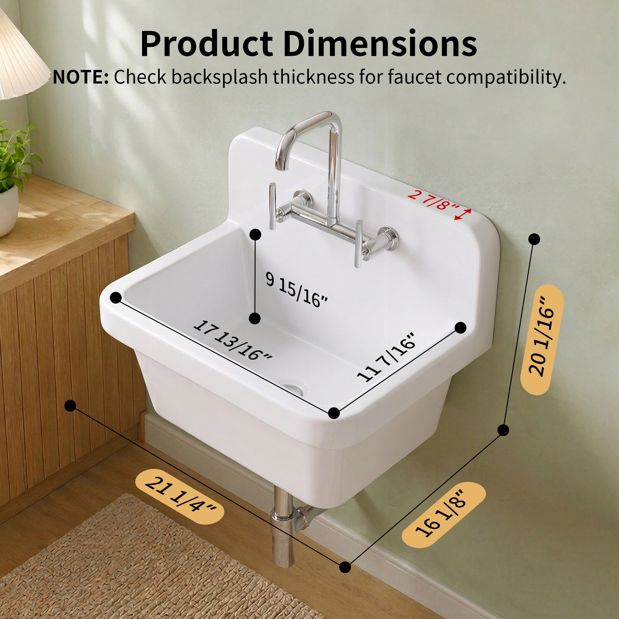 DeerValley DV-1K0487 Fireclay Utility Sink, Deep Basin & Wall-Mount Kit