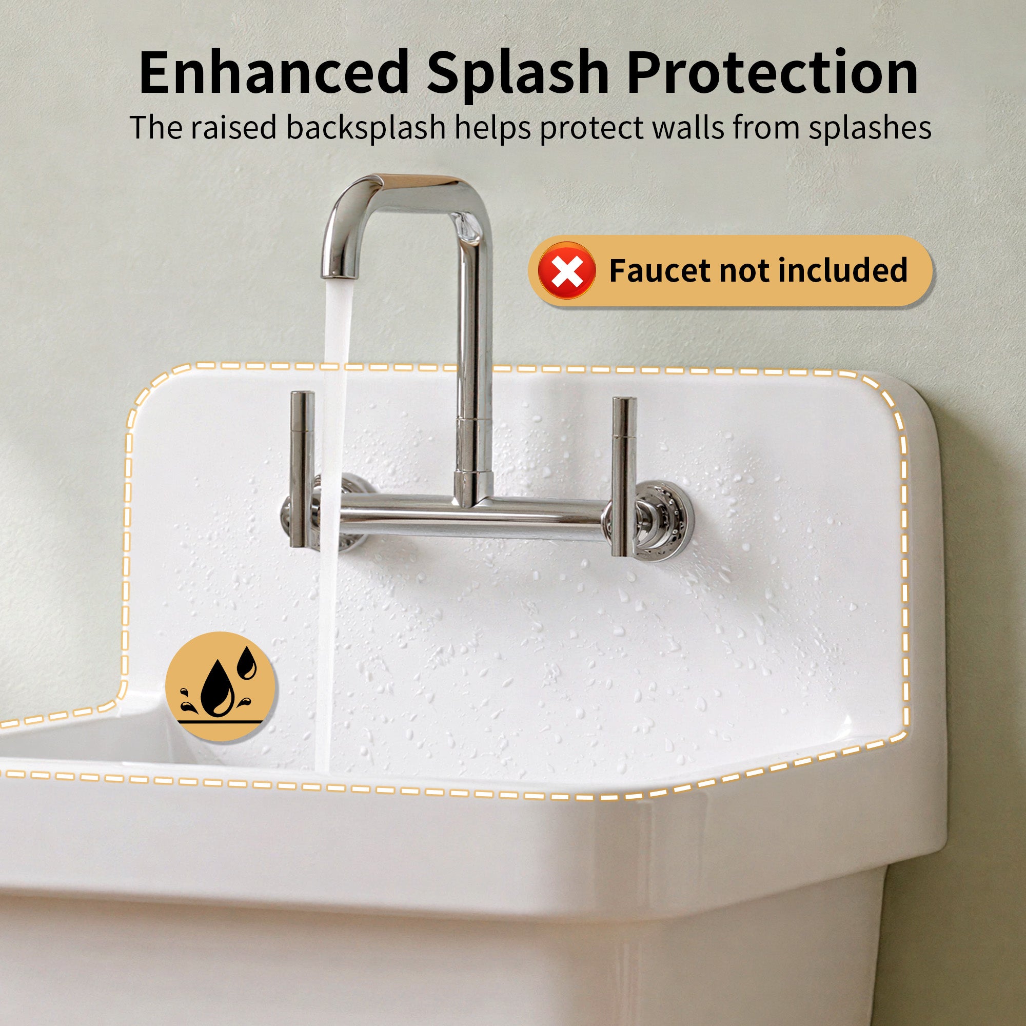 DeerValley DV-1K0487 Fireclay Utility Sink, Deep Basin & Wall-Mount Kit