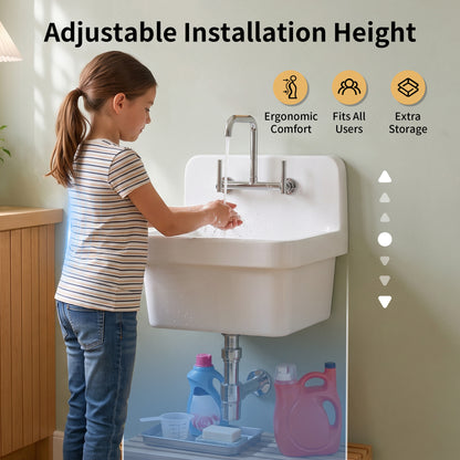 DeerValley DV-1K0487 Fireclay Utility Sink, Deep Basin & Wall-Mount Kit