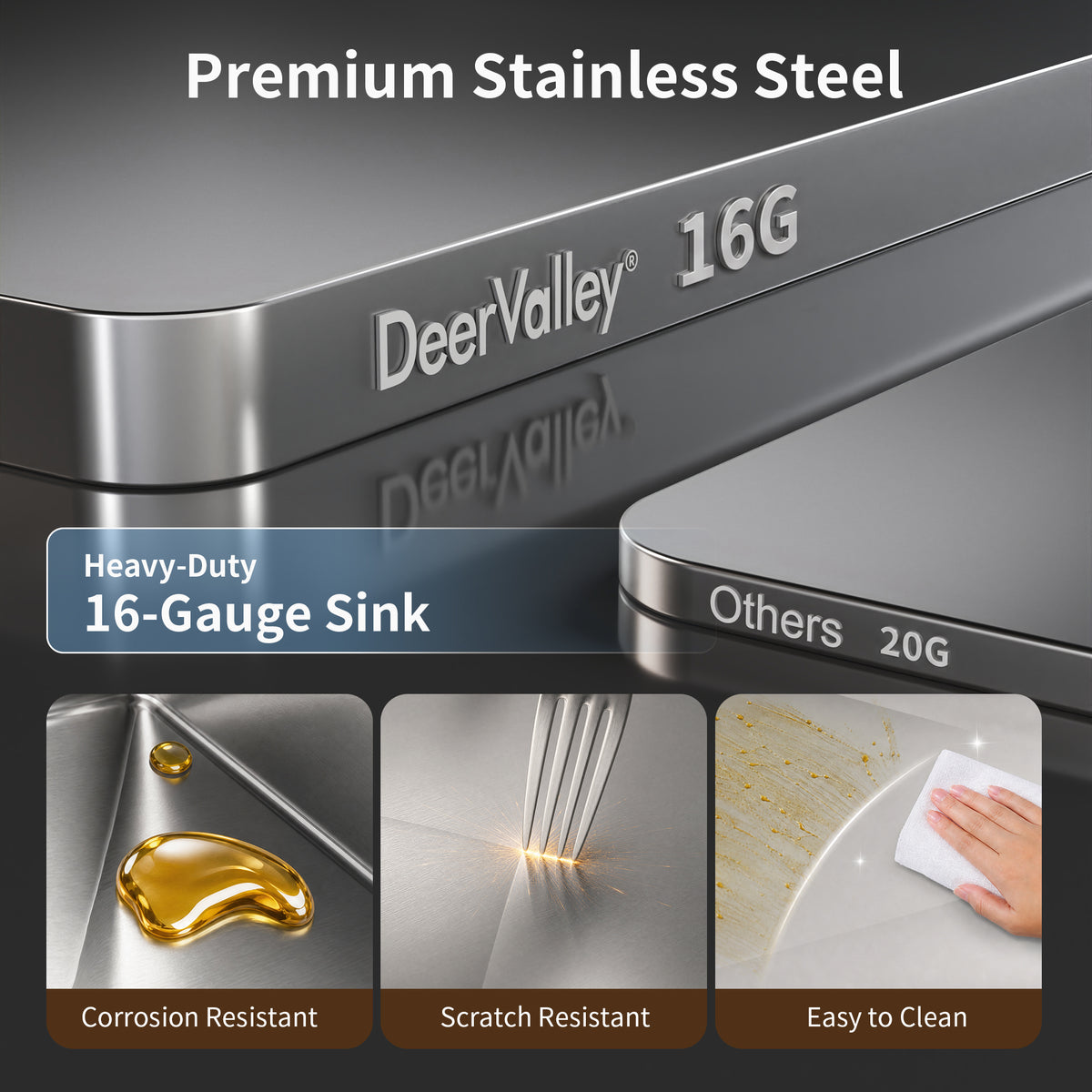DeerValley DV-1K0555/553 Stainless Steel Workstation Sink, Quiet Pad & Anti-Condensation