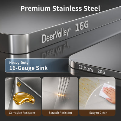 DeerValley DV-1K0555/553 Stainless Steel Workstation Sink, Quiet Pad & Anti-Condensation