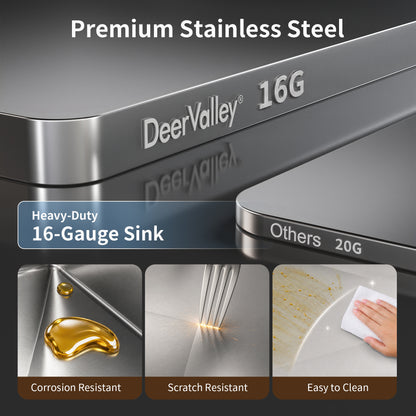 DeerValley DV-1K0555/553 Stainless Steel Workstation Sink, Quiet Pad & Anti-Condensation