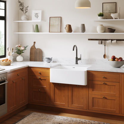 Deervalley DV-1K0579 Fireclay Farmhouse Kitchen Sink, Apron Front Single Bowl Workstation Sink With Accessories