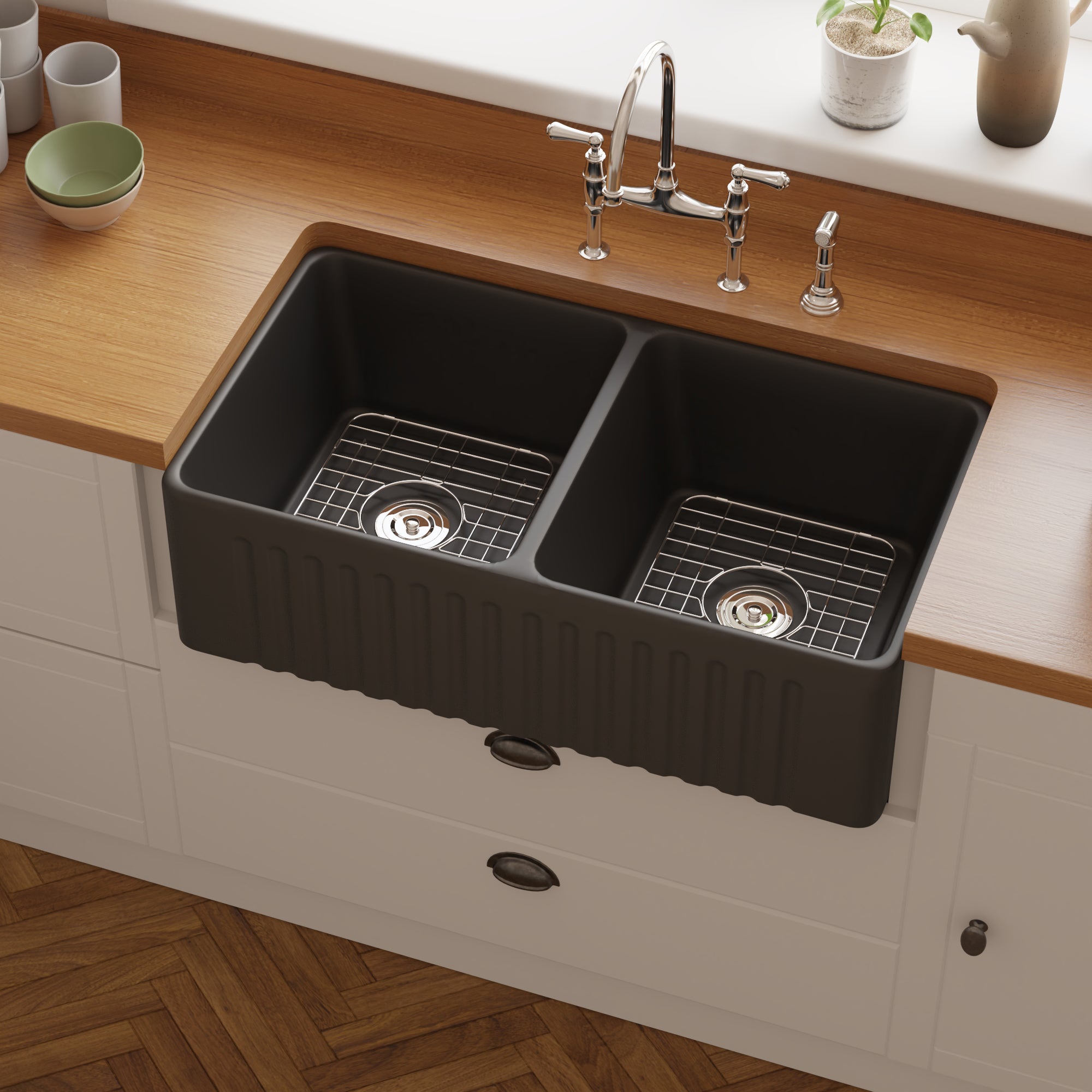 ECLIPSE 33" L X 18" W Rectangular Farmhouse Kitchen Sink, Hollow Cast With Multiple Colors