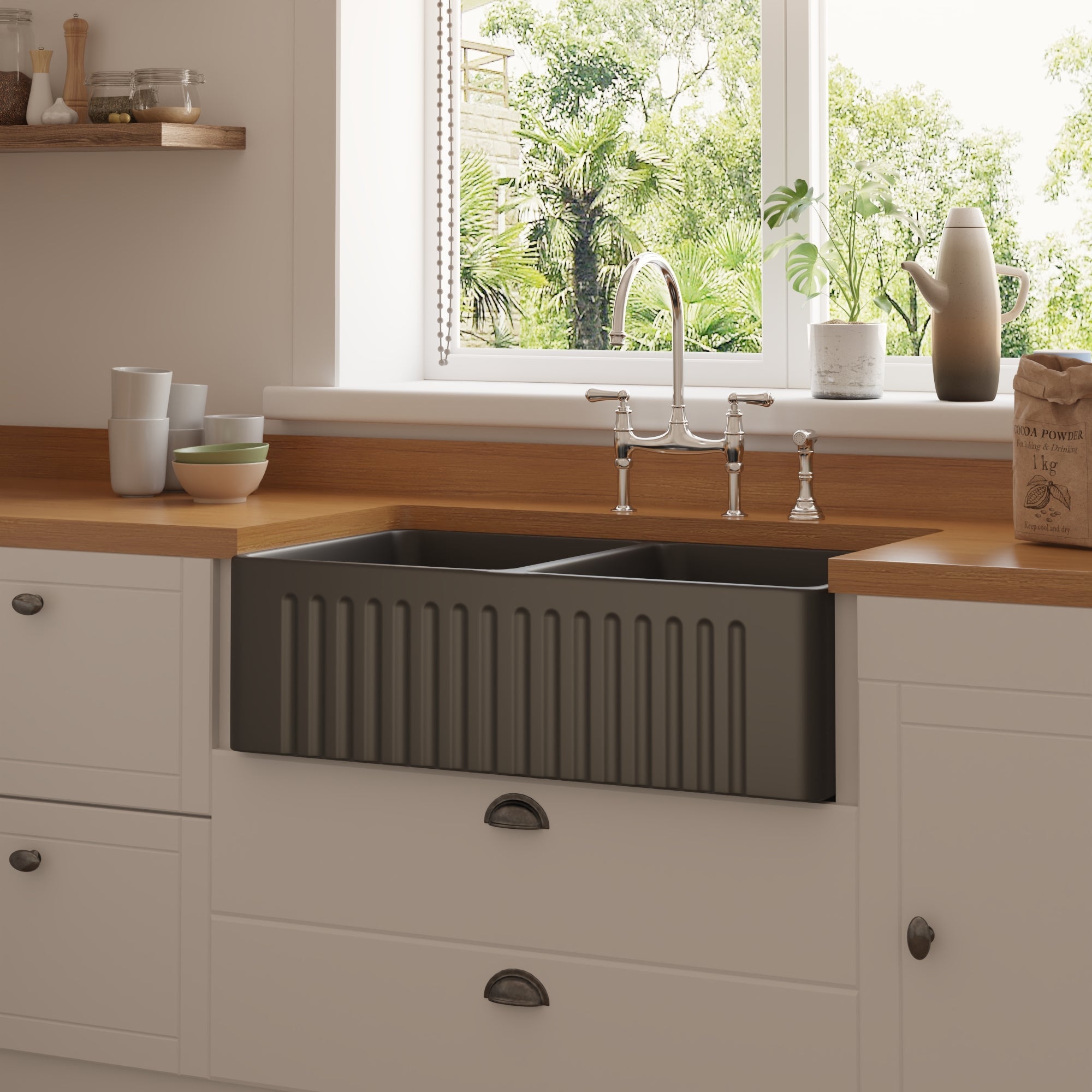 ECLIPSE 33" L X 18" W Rectangular Farmhouse Kitchen Sink, Hollow Cast With Multiple Colors