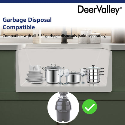 DeerValley Bath DeerValley DV-1K501 Perch Fireclay 24" L x 18" W Farmhouse Kitchen Sink Kitchen Sink