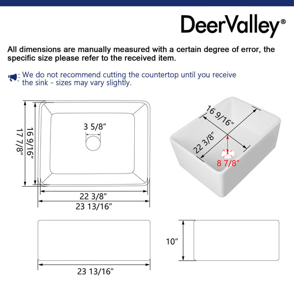 DeerValley DV-1K501 Perch Fireclay 24" L x 18" W Farmhouse Kitchen Sink
