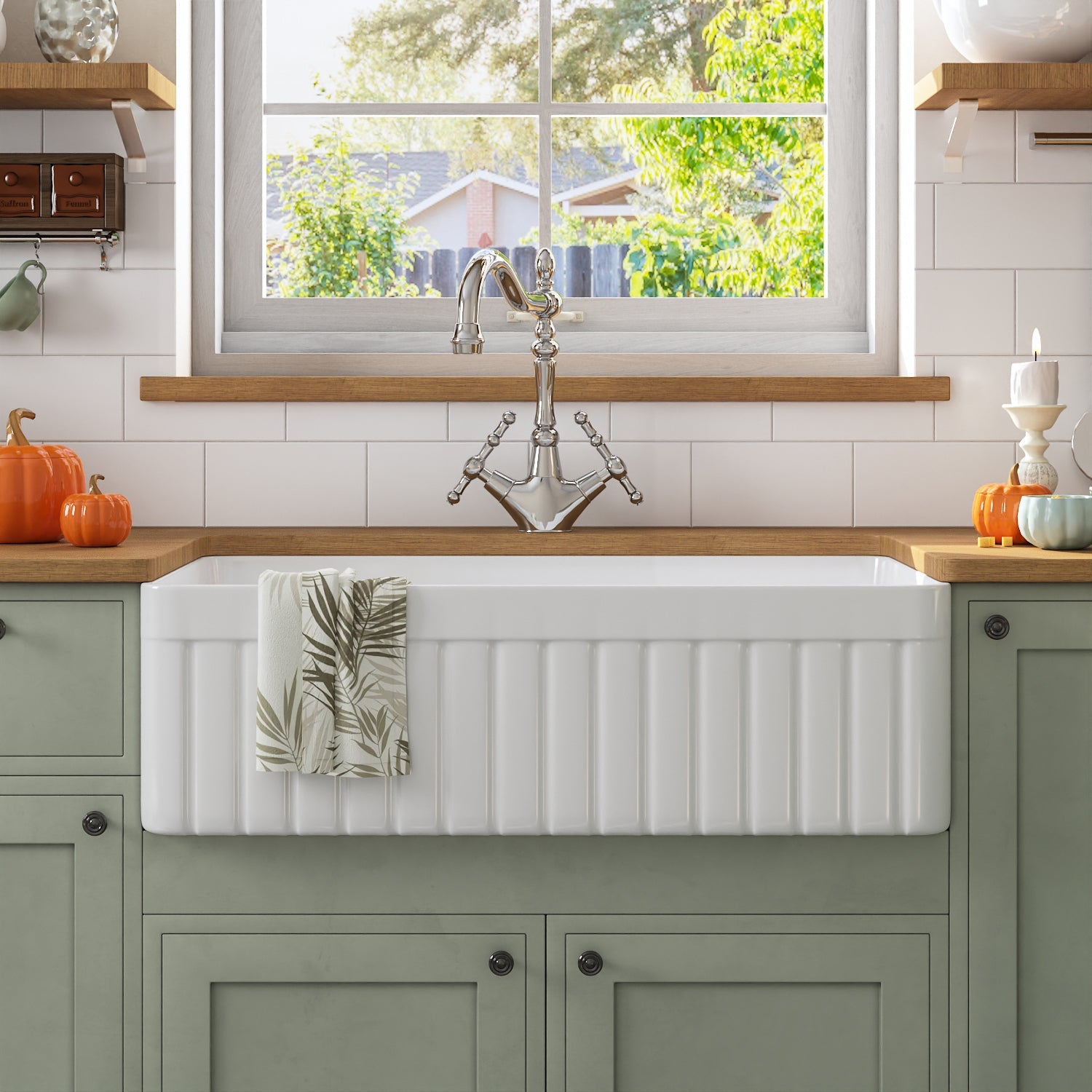 SOLSTICE 33" L x 18" W Rectangular Farmhouse Kitchen Sink, Easy-Cleaning With Multiple Colors