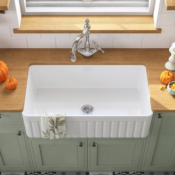 SOLSTICE 33" L x 18" W Rectangular Farmhouse Kitchen Sink, Easy-Cleaning With Multiple Colors
