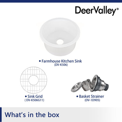 DeerValley Bath DeerValley DV-1K506 Haven Round Fireclay Farmhouse Kitchen Sink