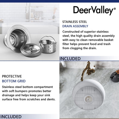 DeerValley Bath DeerValley DV-1K506 Haven Round Fireclay Farmhouse Kitchen Sink