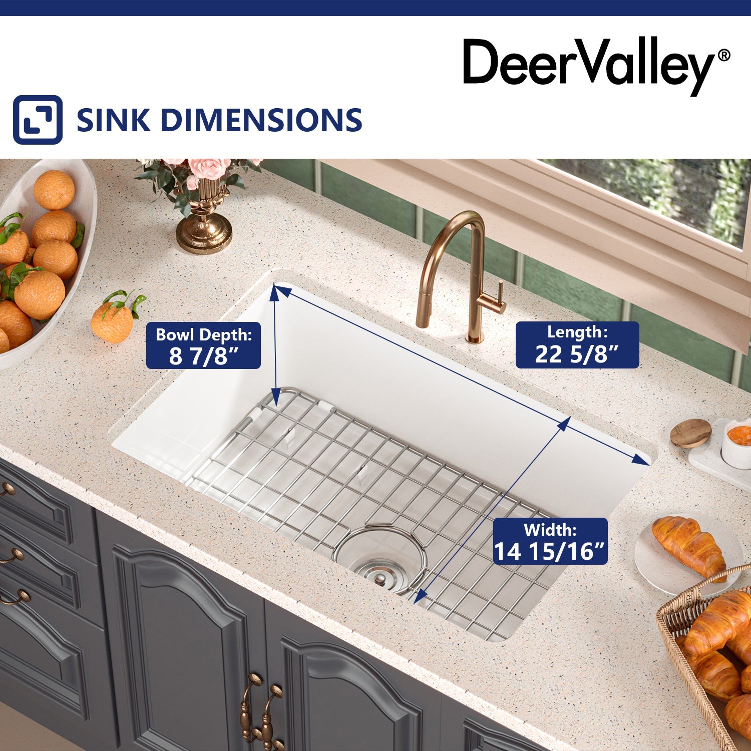 DeerValley Bath DeerValley DV-1K509 Glen Rectangle Fireclay 26.77" L x 18.90" W Farmhouse Kitchen Sink