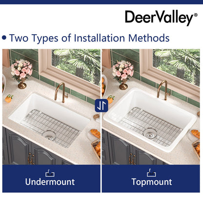 DeerValley Bath DeerValley DV-1K509 Glen Rectangle Fireclay 26.77" L x 18.90" W Farmhouse Kitchen Sink