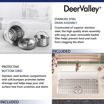 DeerValley Bath DeerValley DV-1K509 Glen Rectangle Fireclay 26.77" L x 18.90" W Farmhouse Kitchen Sink