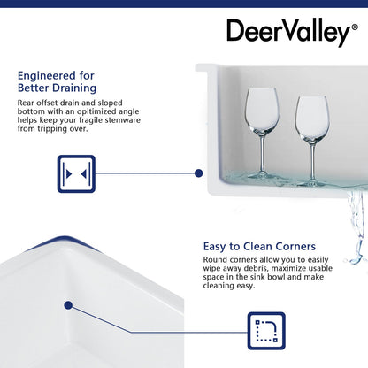 DeerValley Bath DeerValley DV-1K509 Glen Rectangle Fireclay 26.77" L x 18.90" W Farmhouse Kitchen Sink