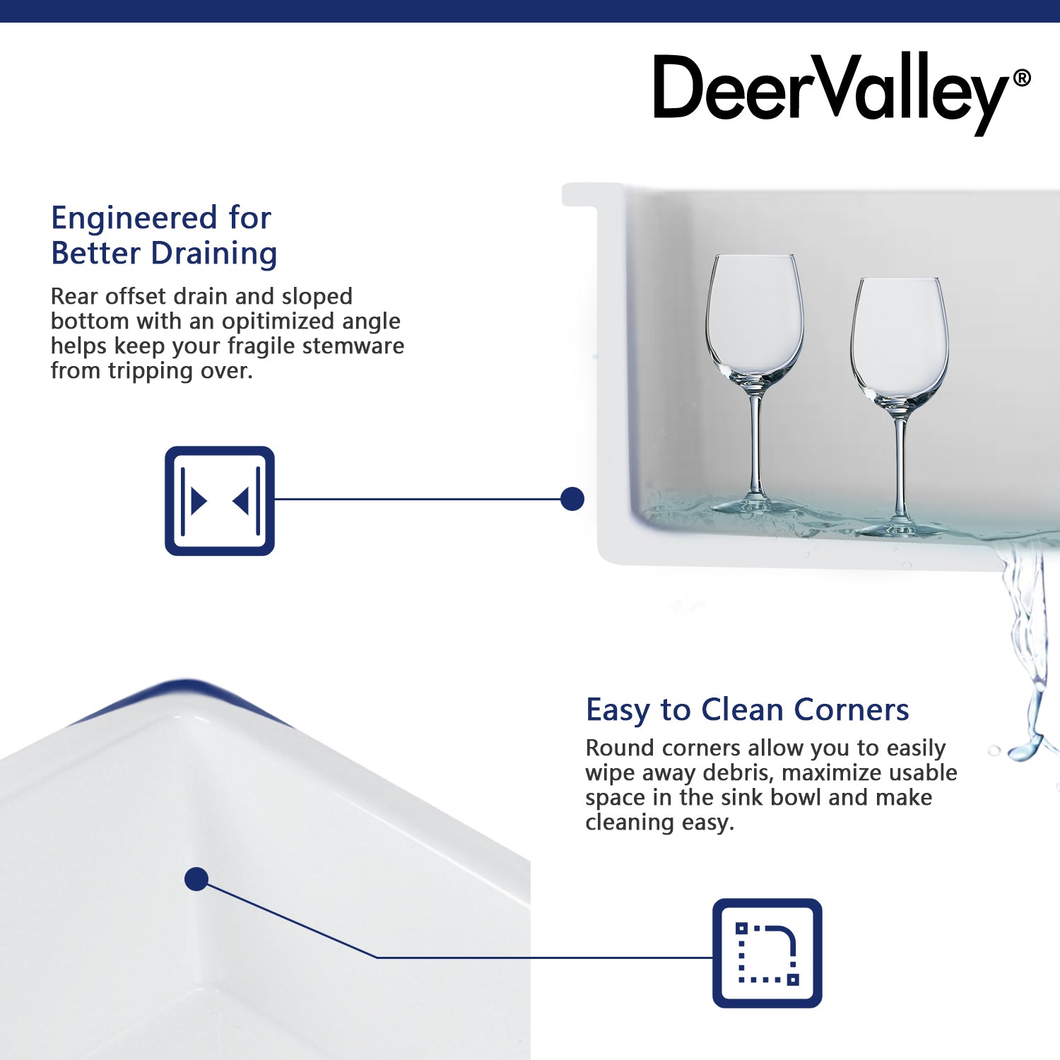 DeerValley Bath DeerValley DV-1K515 Glen Rectangle Fireclay 24.02" L x 18.70" W Farmhouse Kitchen Sink