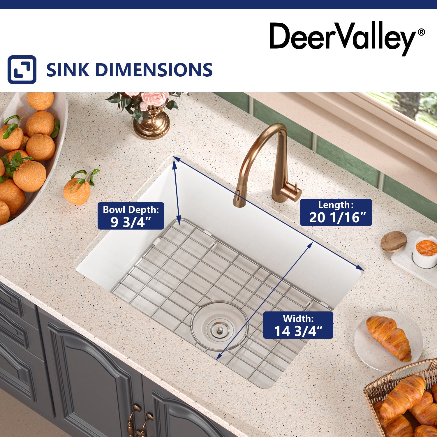 DeerValley Bath DeerValley DV-1K515 Glen Rectangle Fireclay 24.02" L x 18.70" W Farmhouse Kitchen Sink