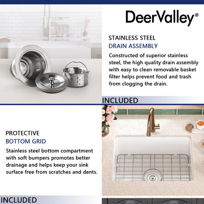 DeerValley Bath DeerValley DV-1K515 Glen Rectangle Fireclay 24.02" L x 18.70" W Farmhouse Kitchen Sink