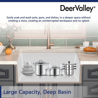 DeerValley Bath DeerValley DV-1K515 Glen Rectangle Fireclay 24.02" L x 18.70" W Farmhouse Kitchen Sink