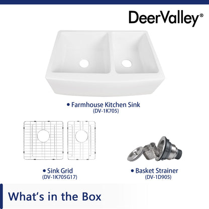 DeerValley Bath DeerValley DV-1K705 Eclipse 33" L X 21" W Double Basin Ceramic Farmhouse Kitchen Sink Kitchen Sink