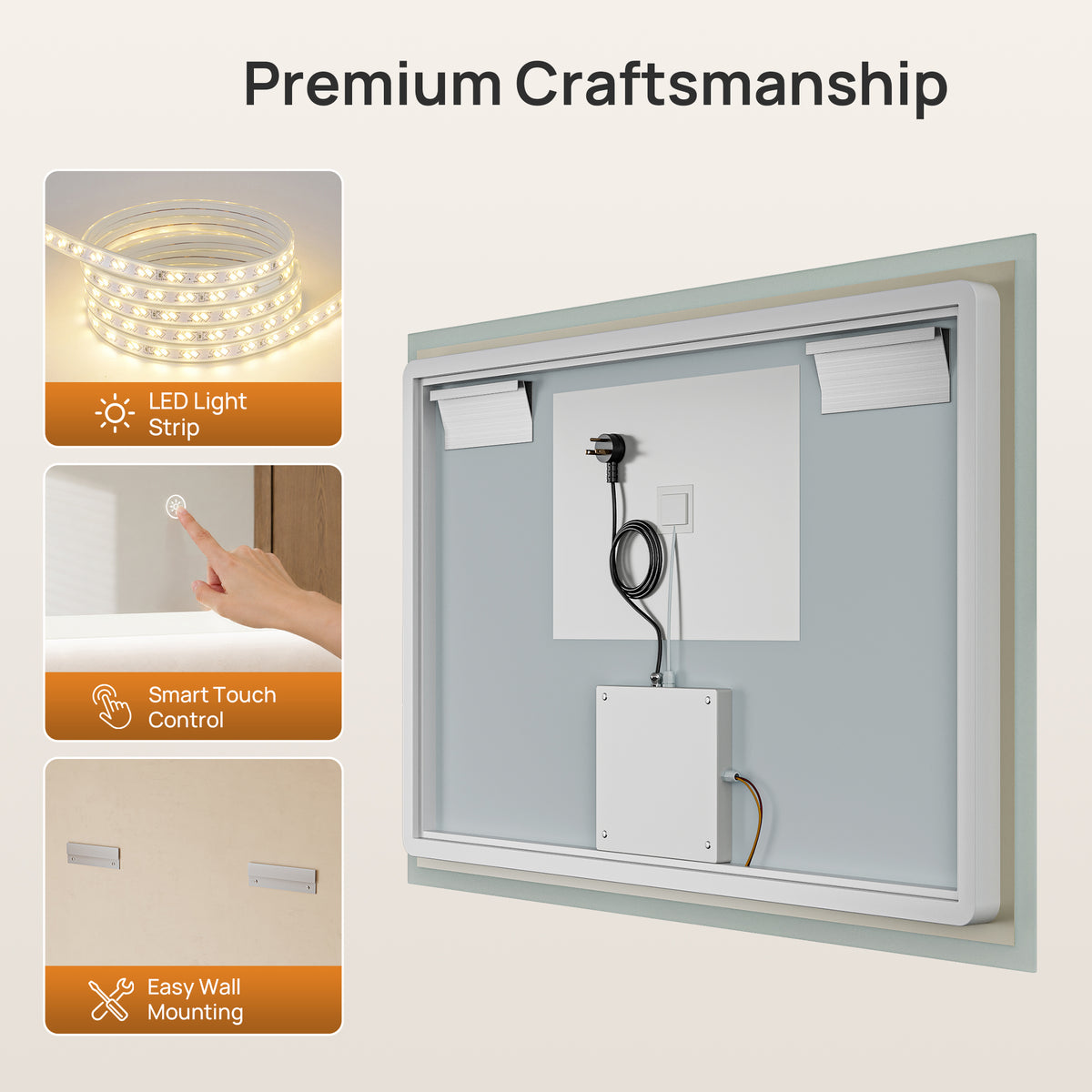 DeerValley DV-1MC0245 36" x 24" Frameless LED Bathroom Mirror with Anti-Fog
