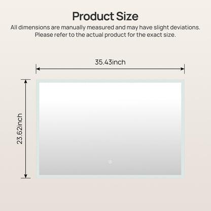 DeerValley DV-1MC0245 36" x 24" Frameless LED Bathroom Mirror with Anti-Fog