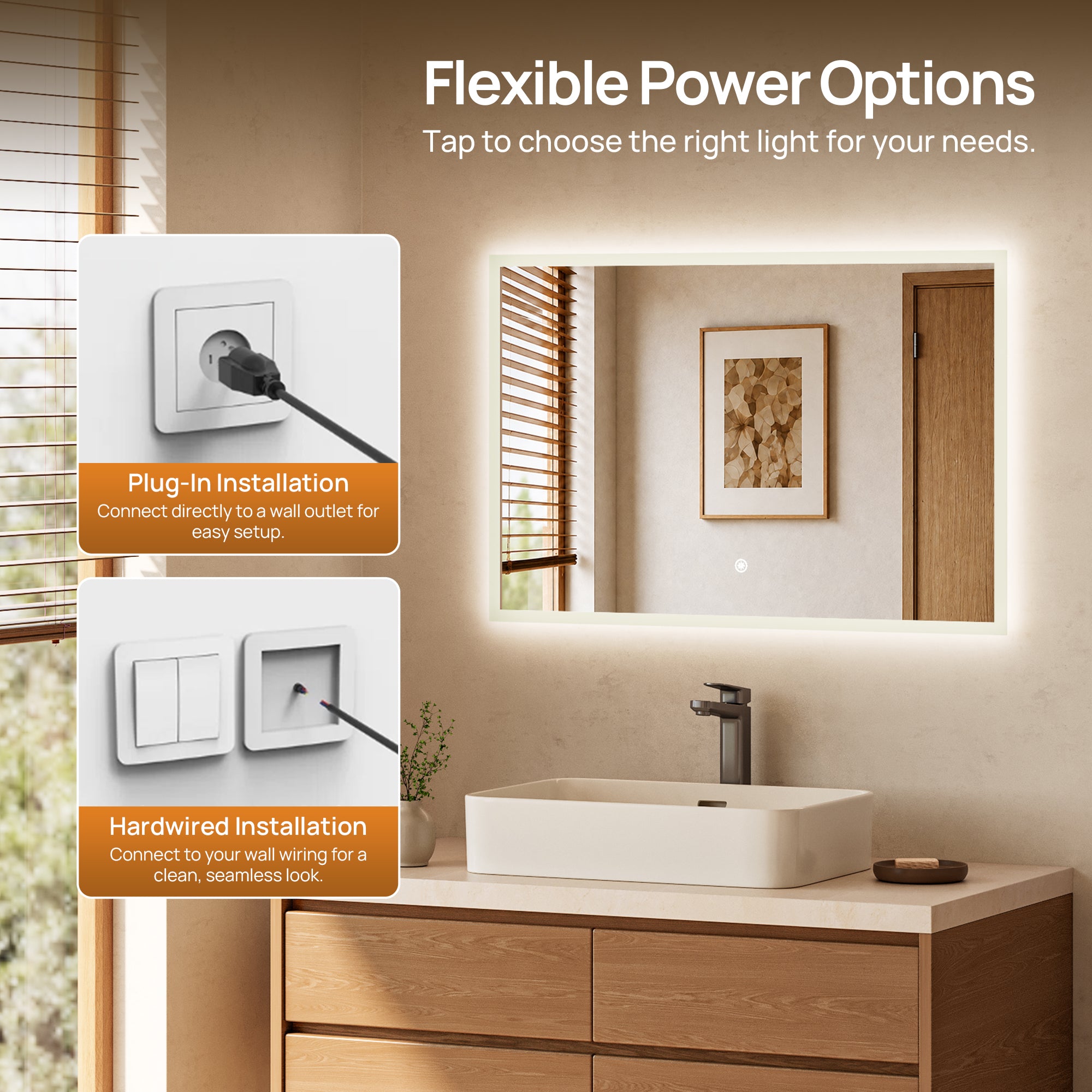 Led Bathroom Mirror with Lights, Smart Dimmable Vanity Mirrors for Wall, Anti-Fog Makeup Mirror