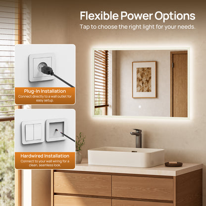 DeerValley DV-1MC0245 36" x 24" Frameless LED Bathroom Mirror with Anti-Fog