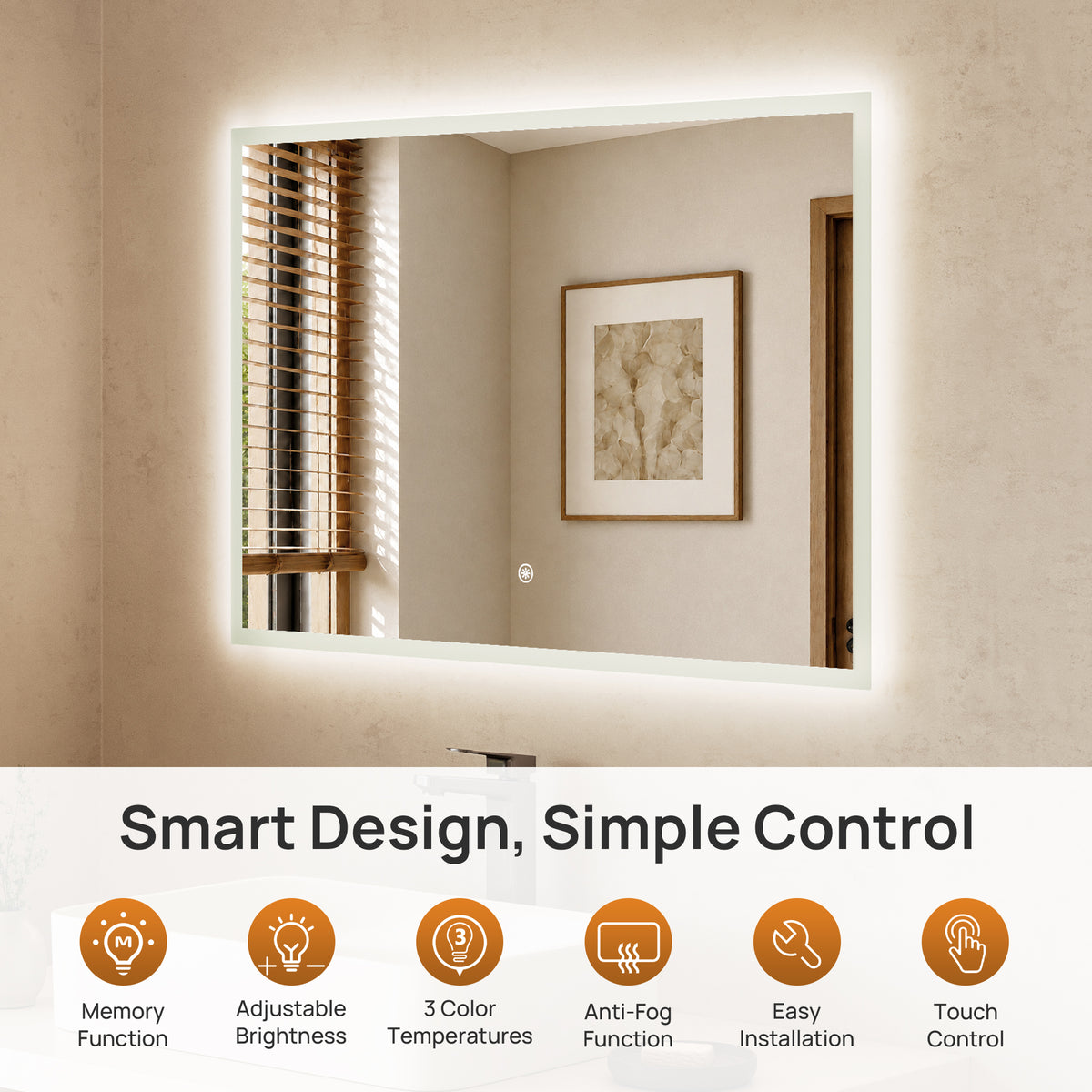 DeerValley DV-1MC0245 36" x 24" Frameless LED Bathroom Mirror with Anti-Fog