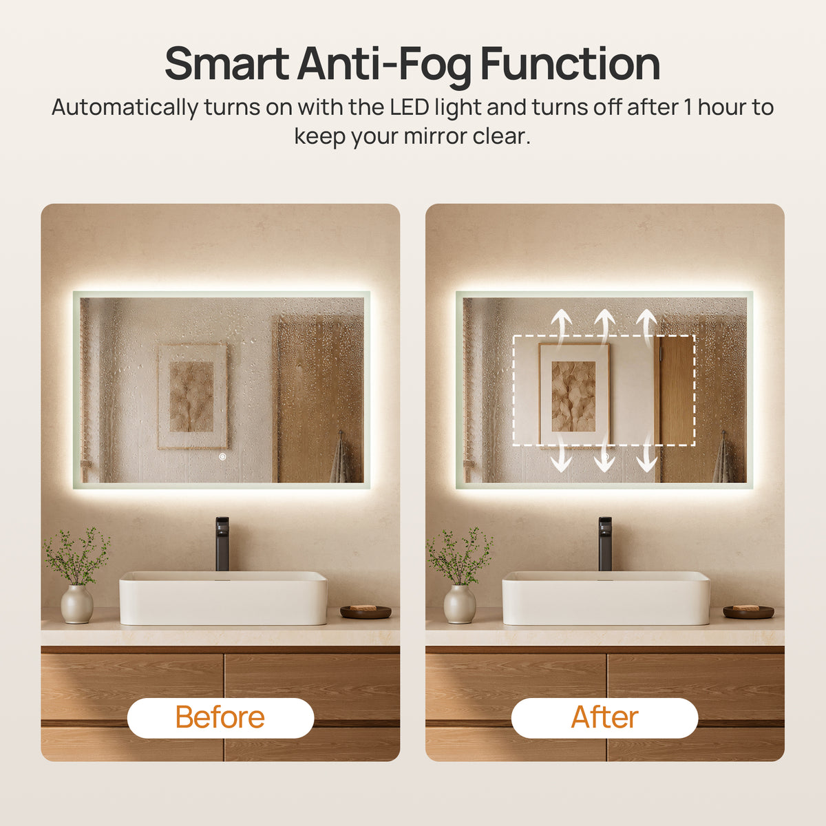 DeerValley DV-1MC0245 36" x 24" Frameless LED Bathroom Mirror with Anti-Fog