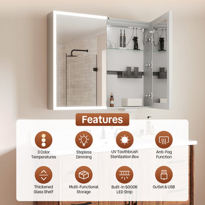 DeerValley DV-1MC0391 Smart LED Mirror Cabinet with Tri-Color Lighting, Stepless Dimming, and Defogger
