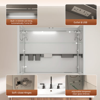 DeerValley DV-1MC0391 Smart LED Mirror Cabinet with Tri-Color Lighting, Stepless Dimming, and Defogger