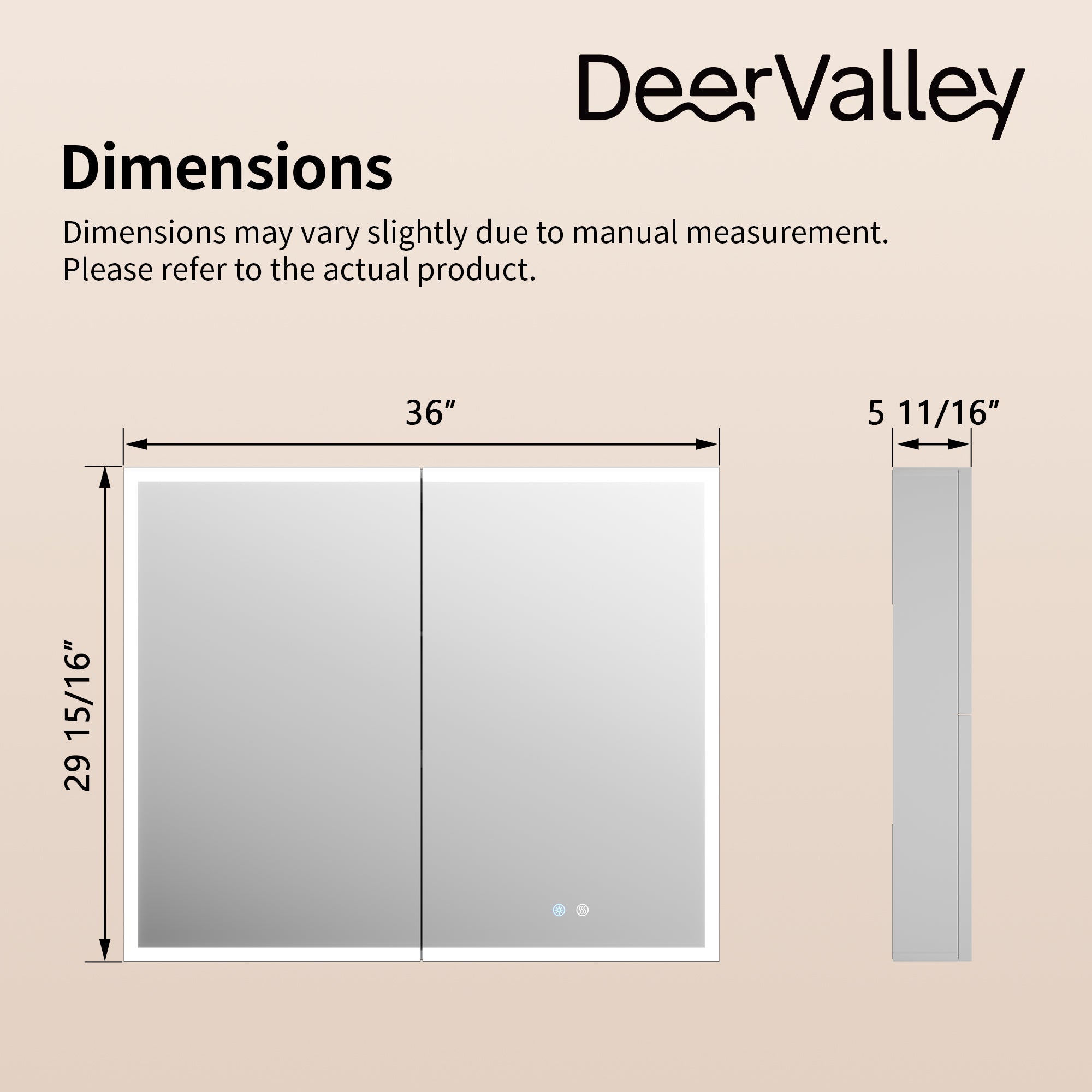 DeerValley DV-1MC0391 Smart LED Mirror Cabinet with Tri-Color Lighting, Stepless Dimming, and Defogger