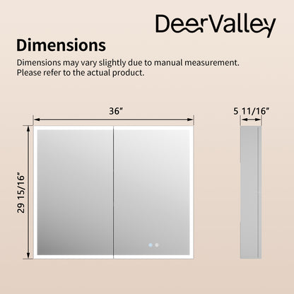 DeerValley DV-1MC0391 Smart LED Mirror Cabinet with Tri-Color Lighting, Stepless Dimming, and Defogger