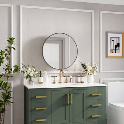 24" Round Door Aluminum Bathroom Medicine Cabinet, Wall Mounted Mirror Cabinet with Interior Mirror, Adjustable Glass Shelves, Rust-Resistant & Soft-Closing Hinge, Modern Space-Saving Design