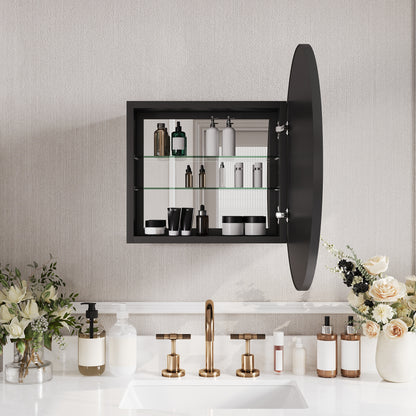 24" Round Door Aluminum Bathroom Medicine Cabinet, Wall Mounted Mirror Cabinet with Interior Mirror, Adjustable Glass Shelves, Rust-Resistant & Soft-Closing Hinge, Modern Space-Saving Design
