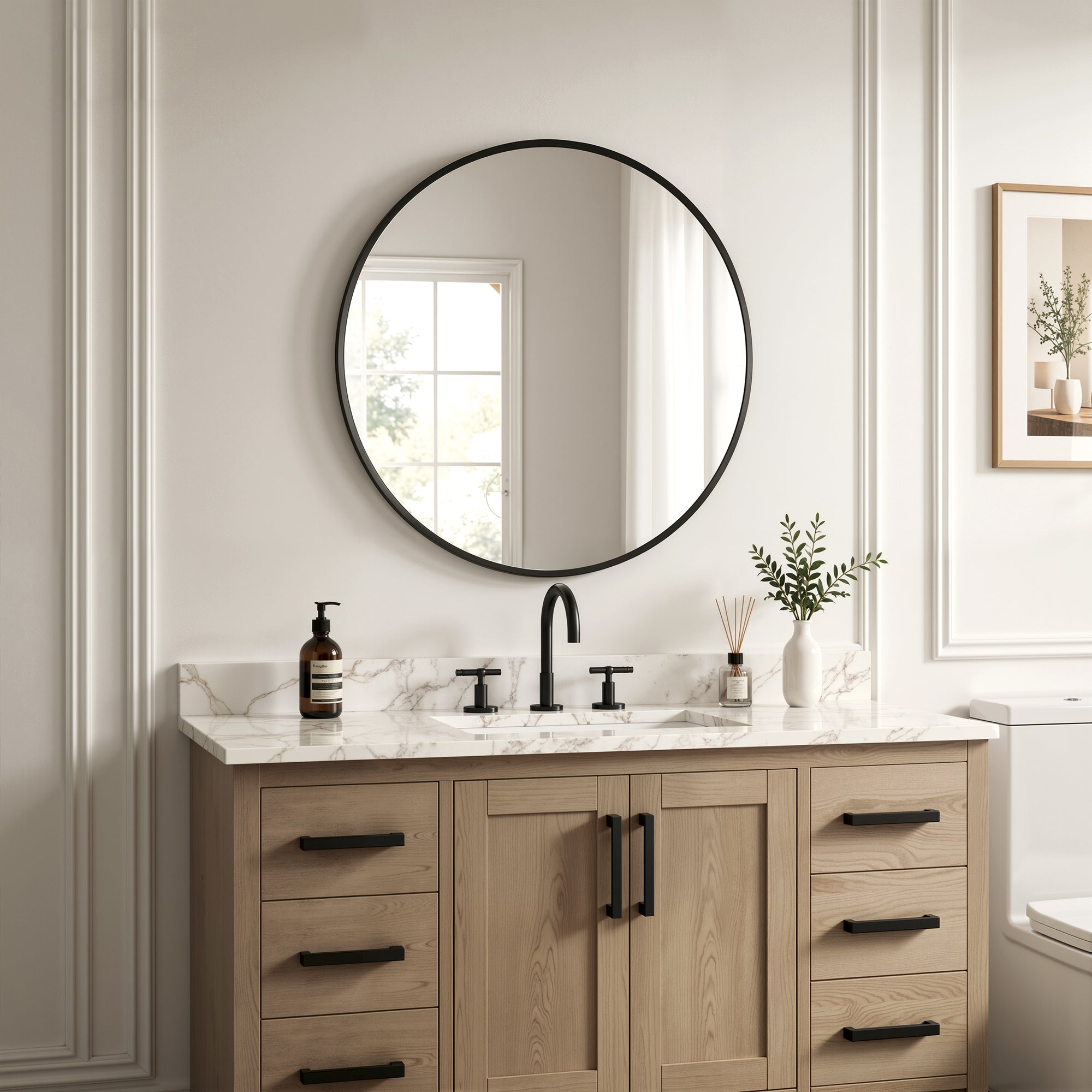 DeerValley DV-1MC0402 24" Round Door Aluminum Bathroom Medicine Cabinet, Wall Mounted Mirror Cabinet with Interior Mirror, Adjustable Glass Shelves, Rust-Resistant & Soft-Closing Hinge, Modern Space-Saving Design